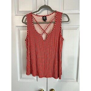 Bobeau Women's Top Lg Red Polka Dot Sleeveless‎ Crossover